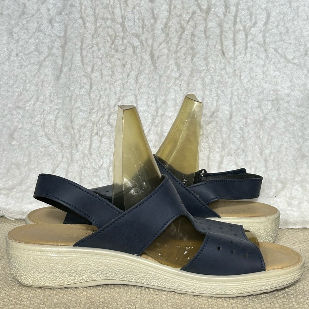 Fly Flot Womens Navy Slingback Strap Wedge Sandals Shoes SZ EU 39 & US 8 - Picture 6 of 12